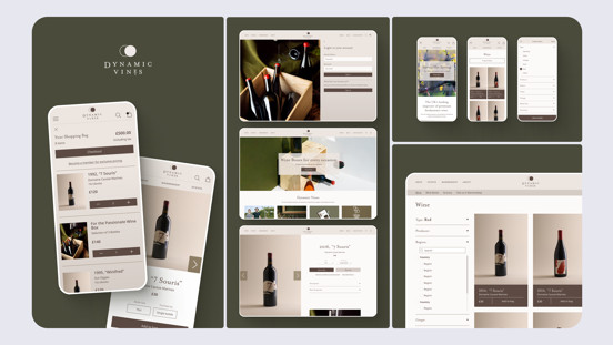 A collage of images showing mockups of the Dynamic Vines website